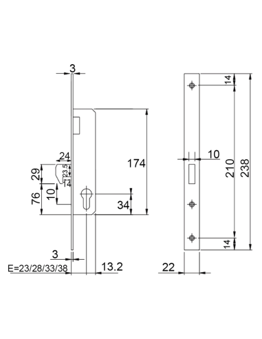 CERRADURA ISEO 7414/23 SOLO GANCHO C/CIL.30+30 NIQ