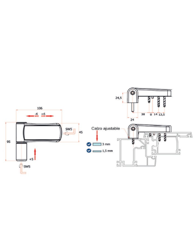 BISAGRA 3D PTA. 125KG MARRON 8019
