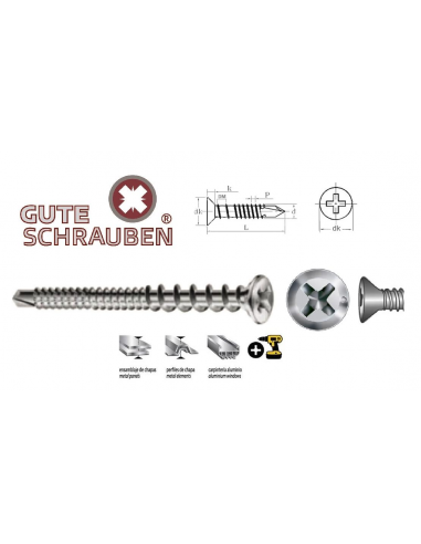 Tornillo Gute Schrauben Doble rosca 4,2 x3.5 x19 Diagrama
